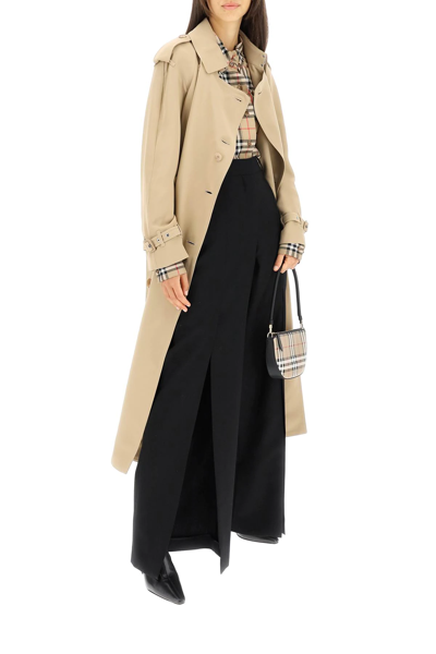 Shop Burberry 'pedley' Long Viscose Trench Coat In Beige