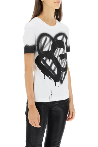 Shop Dolce & Gabbana Logo Print T-shirt In White,black