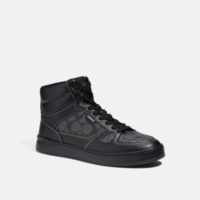Shop Coach Outlet Clip Court High Top Sneaker In Signature Canvas In Black