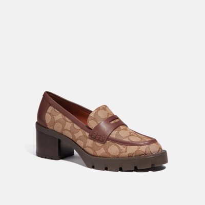 Shop Coach Outlet Colleen Loafer In Signature Jacquard In Brown