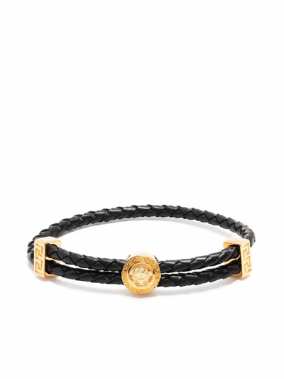 Shop Versace Men's Black Leather Bracelet