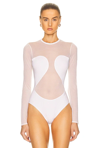 Shop Alaïa Sheer Bodysuit In Blanc