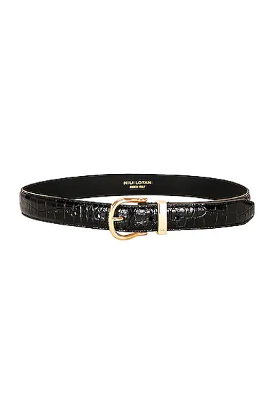 Shop Nili Lotan Louise Belt In Black & Shiny Brass Buckle