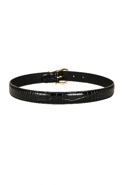 Shop Nili Lotan Louise Belt In Black & Shiny Brass Buckle