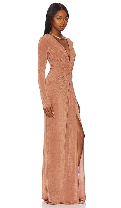 Katie May Slinky Shimmer Knit Cut-out Gown In Muted Copper