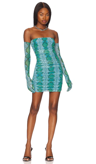 Shop Afrm Danni Midi Dress & Gloves In Teal Snake