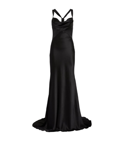 Shop Monique Lhuillier Silk Cross Gown In Black