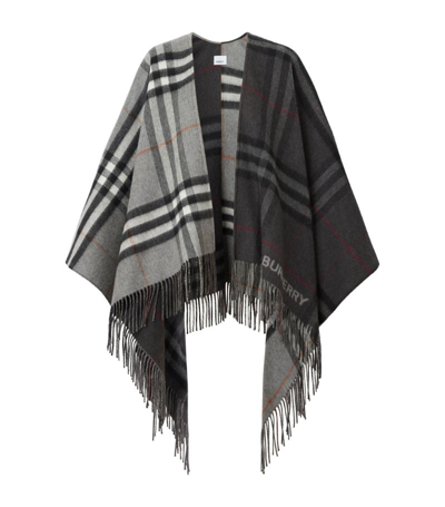 Shop Burberry Wool-cashmere Check Cape In Grey