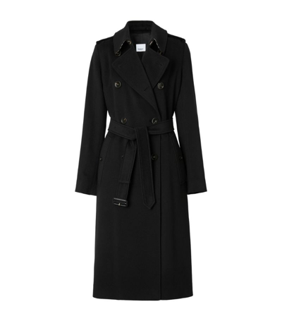 Shop Burberry Cashmere Kensington Trench Coat In Black