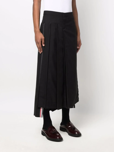 Shop Thom Browne Rwb-stripe Pleated Wool Skirt In Black