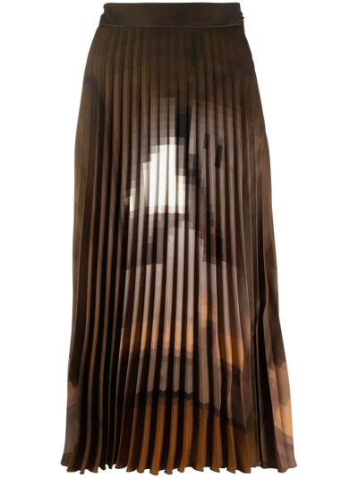 Shop Mm6 Maison Margiela Pixelated Pleated Skirt In Brown