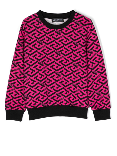 Shop Versace Greca-print Cotton Sweatshirt In Rosa