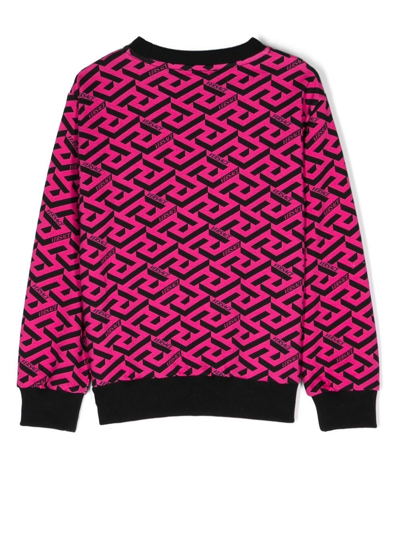 Versace Teen Pink And Black La Greca Cotton Sweatshirt In Rosa