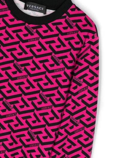 Versace Teen Pink And Black La Greca Cotton Sweatshirt In Rosa