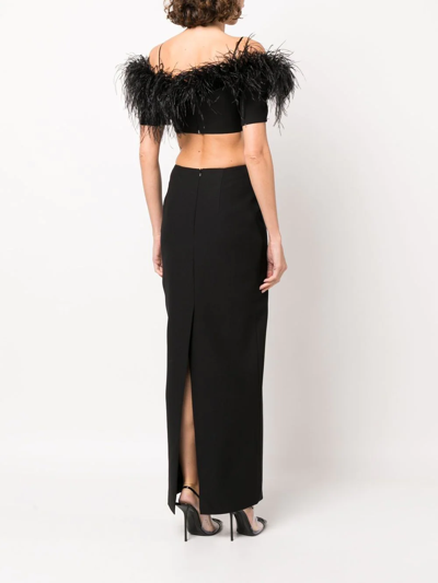 Rasario Off-the-shoulder Cutout Feather-embellished Crepe Maxi Dress In Black
