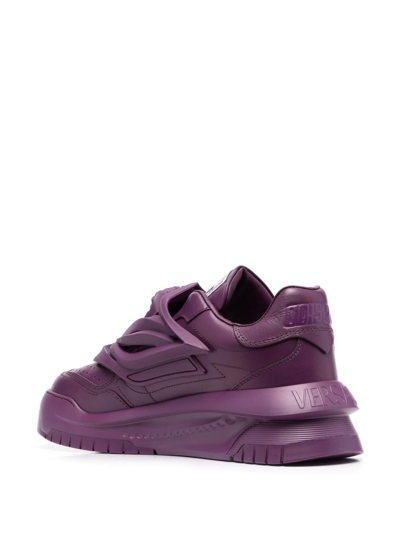 Shop Versace Odissea Chunky Leather Sneakers In Purple