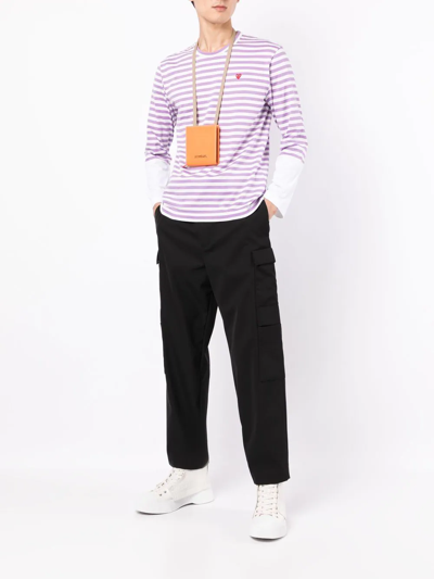 Comme Des Garçons Play Long-sleeved Stripe Print T-shirt In Purple