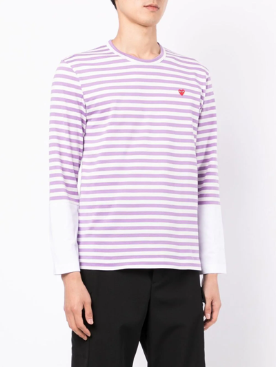 Comme Des Garçons Play Long-sleeved Stripe Print T-shirt In Purple