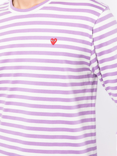 Comme Des Garçons Play Long-sleeved Stripe Print T-shirt In Purple