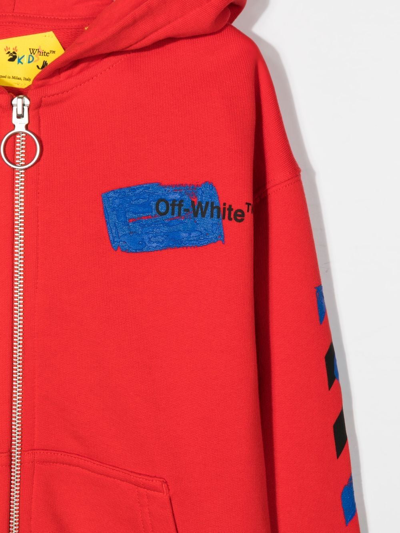 Shop Off-white Logo-print Zip-up Hoodie In Rot