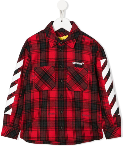 Shop Off-white Logo-print Flannel Shirt In Rot