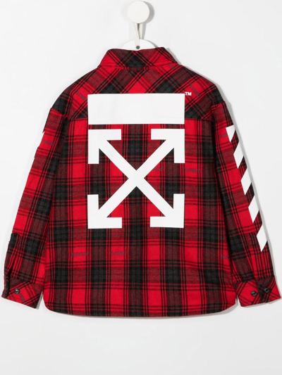 Shop Off-white Logo-print Flannel Shirt In Rot