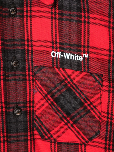 Shop Off-white Logo-print Flannel Shirt In Rot