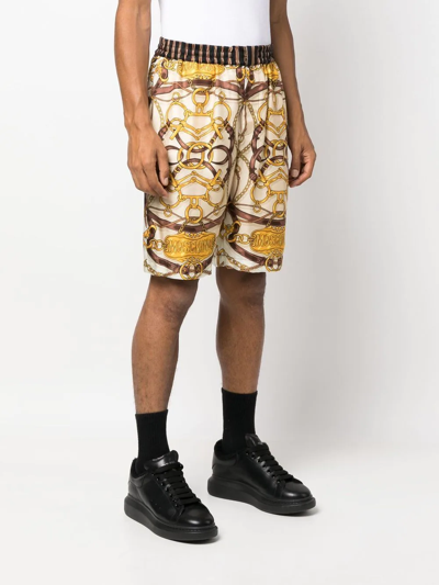 Moschino "teddy" Graphic Print Bermuda Shorts With Side Pockets In Nude