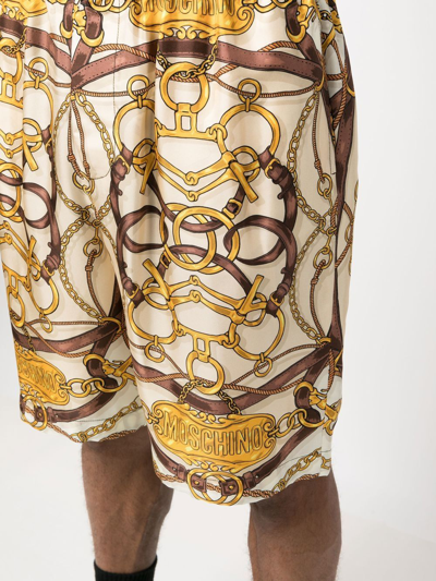 Moschino "teddy" Graphic Print Bermuda Shorts With Side Pockets In Nude