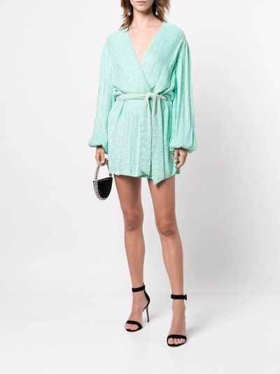 Shop Retroféte Gabrielle Mini Wrap Dress In Green