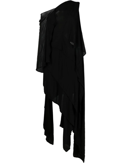 Shop Yohji Yamamoto Asymmetric Cotton-blend Dress In Black