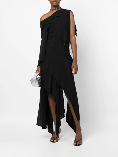 Shop Yohji Yamamoto Asymmetric Cotton-blend Dress In Black