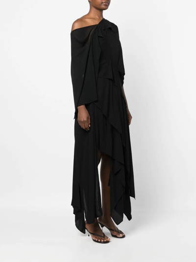 Shop Yohji Yamamoto Asymmetric Cotton-blend Dress In Black