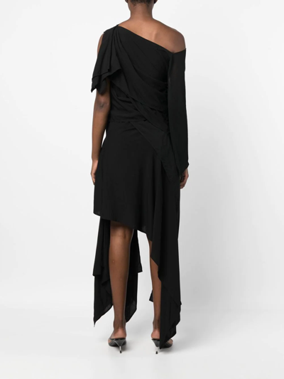 Shop Yohji Yamamoto Asymmetric Cotton-blend Dress In Black