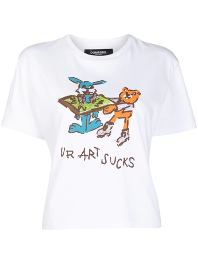 Shop Domrebel Ur Art Sucks Print T-shirt In Weiss