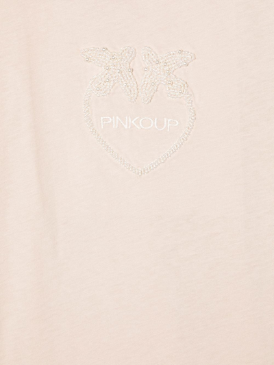 Shop Pinko Logo-embroidered Cotton T-shirt In Neutrals