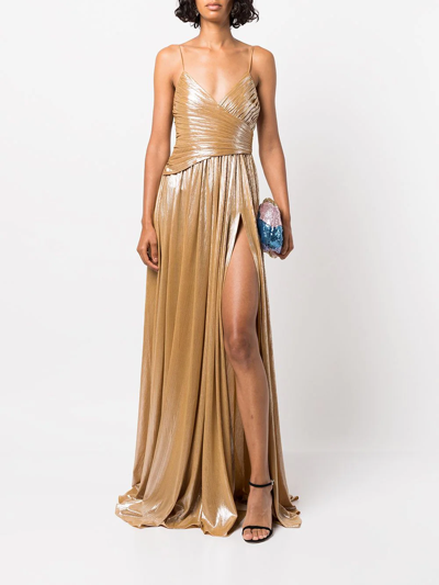 Retroféte Doss Pleated Gown In Gold