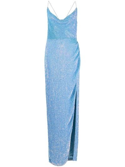 Shop Retroféte Katya Sequin-embellished Gown In Blue