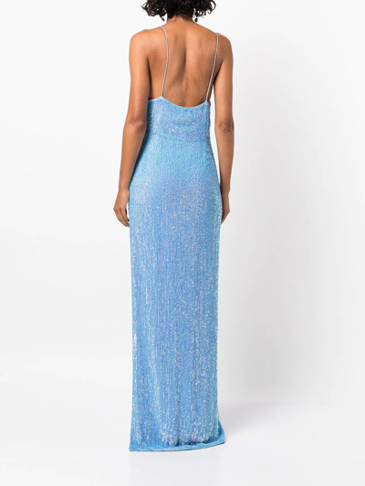 Shop Retroféte Katya Sequin-embellished Gown In Blue