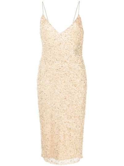 Shop Retroféte Billie Sequin-embellished Midi Dress In Gold
