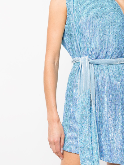 Shop Retroféte Ella Sequin-embellished One-shoulder Minidress In Blue