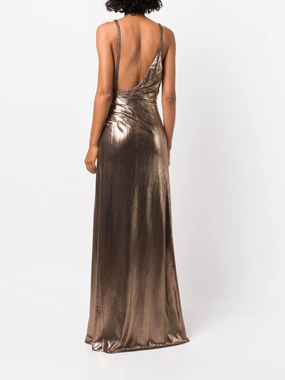 Shop Retroféte Yesi Ruched Panelled Maxi Dress In Gold