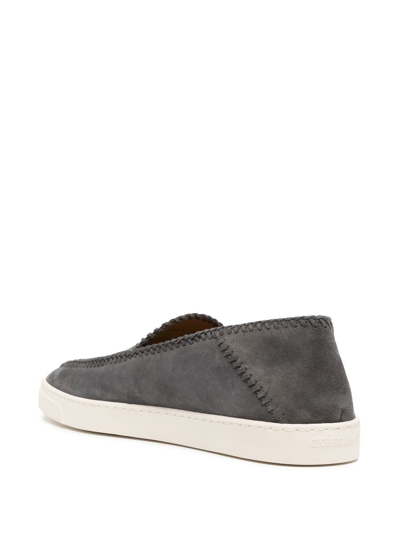 Shop Giorgio Armani Whipstitch-trim Detail Sneakers In Grau