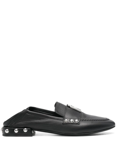 Shop Furla Studded Leather Loafers In Schwarz