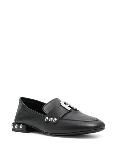 Shop Furla Studded Leather Loafers In Schwarz