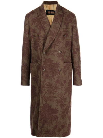 Shop Uma Wang Floral Jacquard Double-breasted Coat In Brown