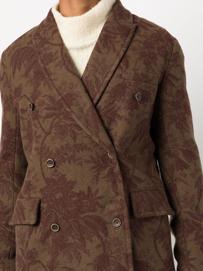 Shop Uma Wang Floral Jacquard Double-breasted Coat In Brown