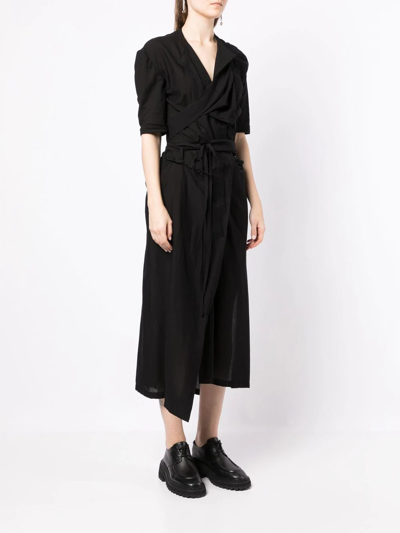 Yohji Yamamoto Belted Short-sleeve Coat In Schwarz