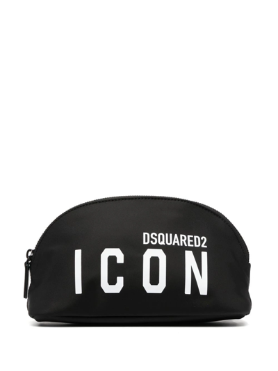 Shop Dsquared2 Logo-print Leather-trimmed Makeup Bag In Black