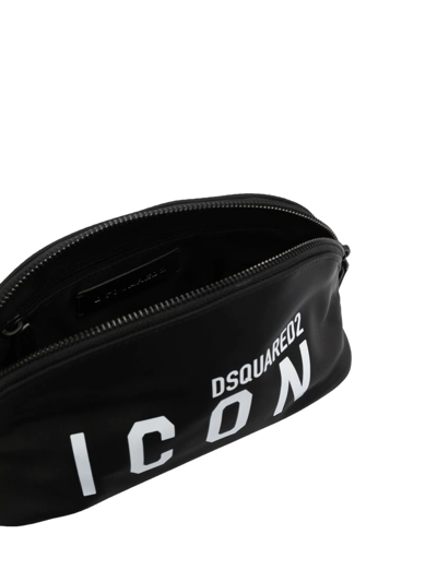 Dsquared2 Logo-print Leather-trimmed Make Up Bag In Black